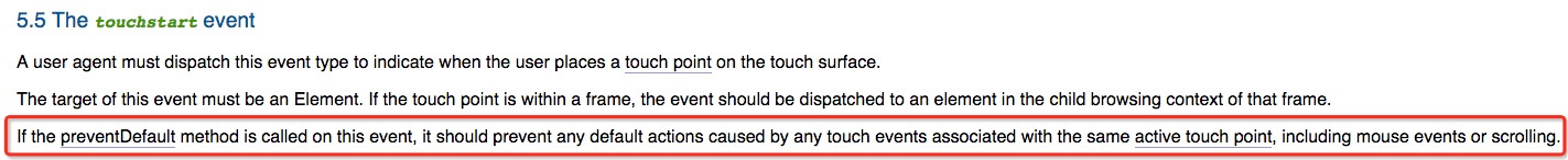preventDefault() call on touchstart
